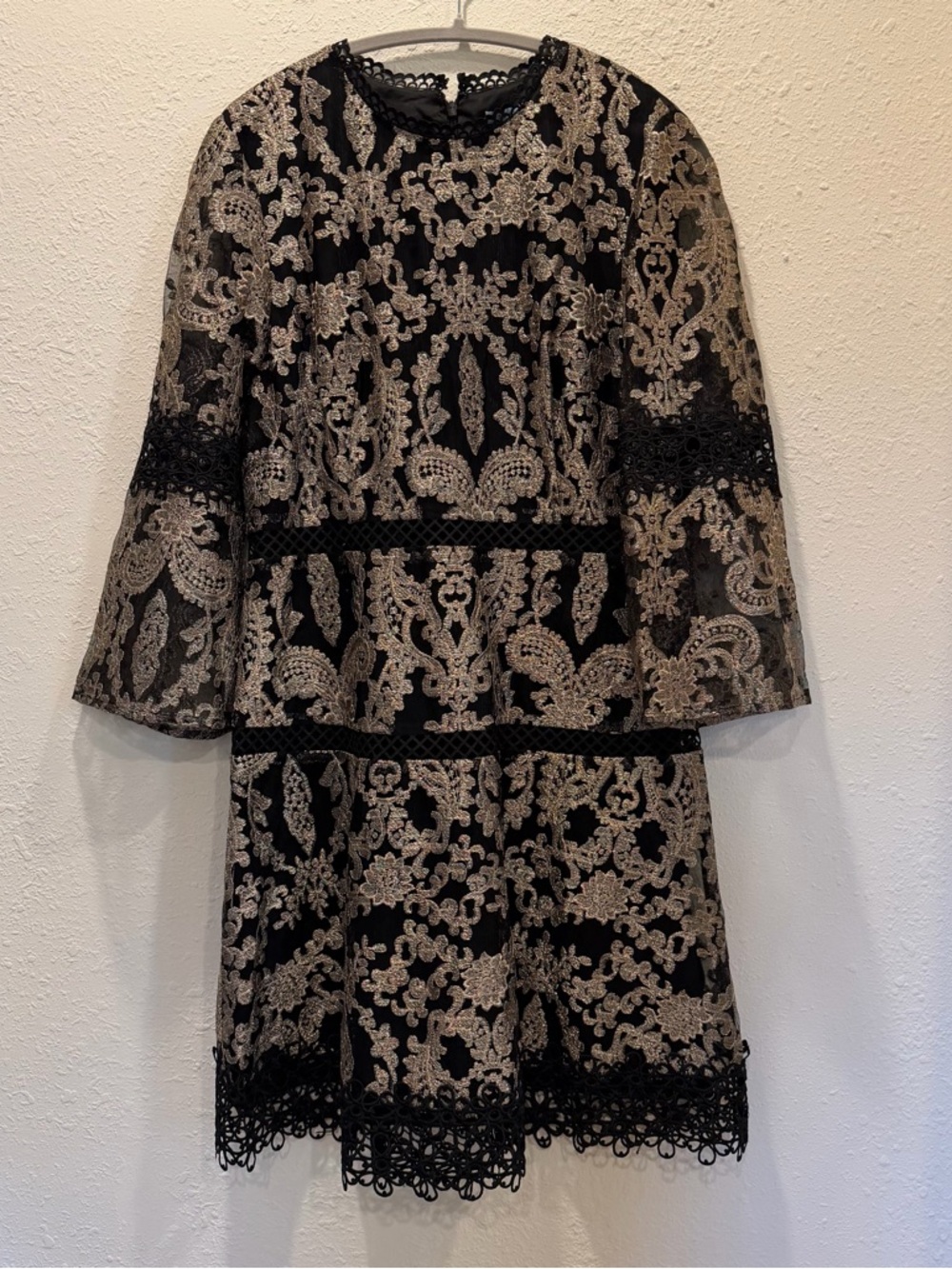 ANTONIO MELANI Black and Gold Lace Embroidered Dress Size 10